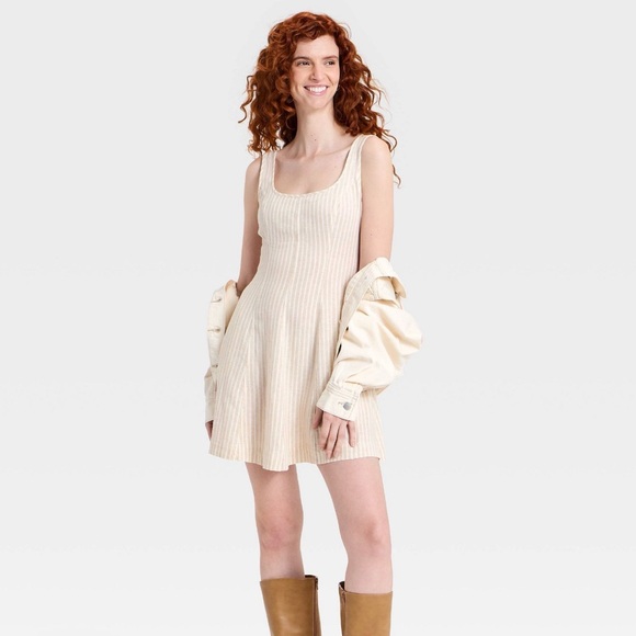 Universal Thread Dresses & Skirts - Linen Mini A-Line Tan Striped Dress from Universal Thread - NWT szS